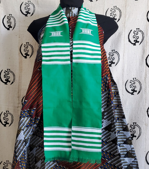 Green and White Kente Stole-Blank