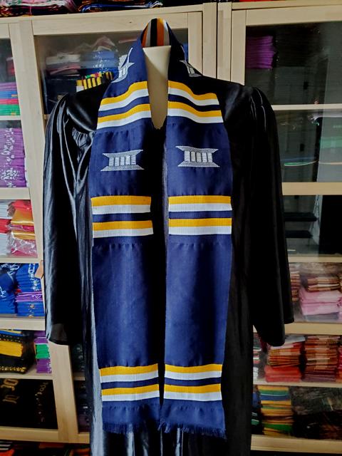 Navy Blue, Gold and White Kente Stoles