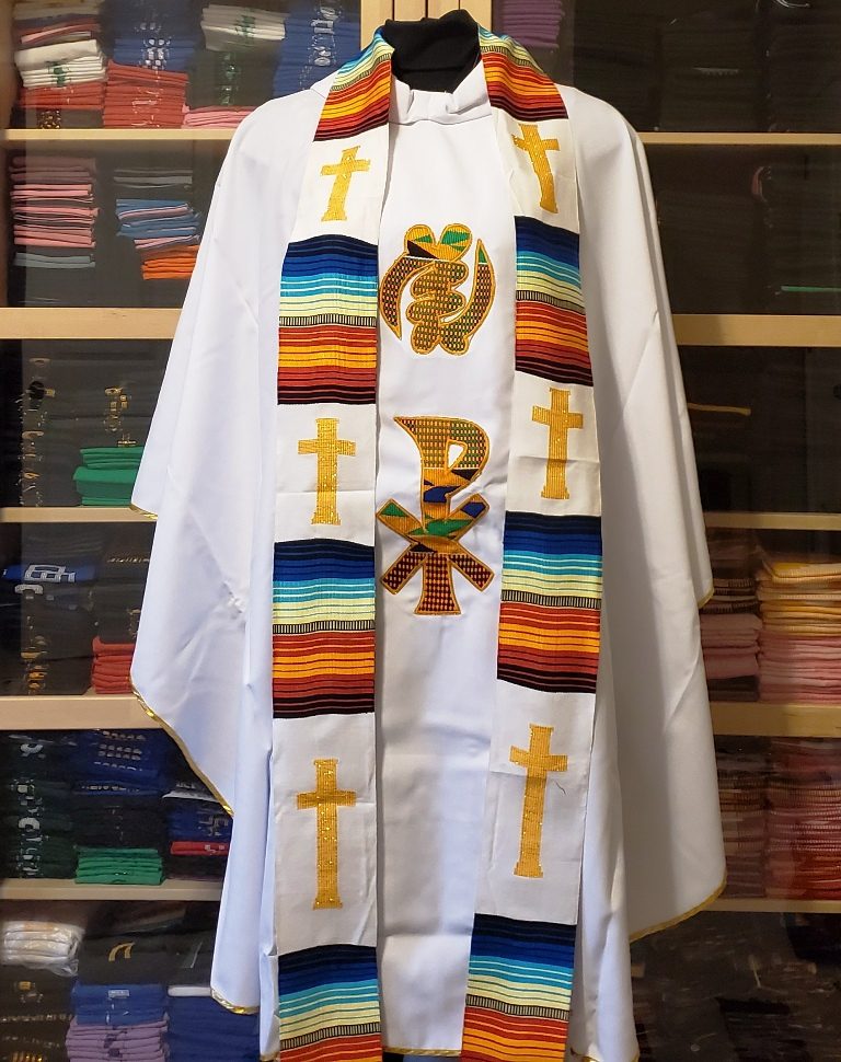 Clergy Kente Stole White Multicultural