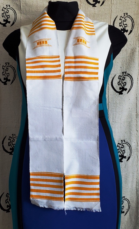 Custom White and Gold Kente Stole