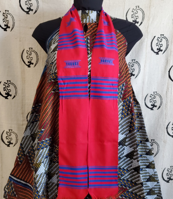 Custom Red and Blue Kente Stole