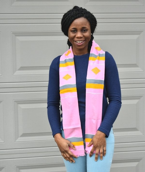 Pink Gray and Gold Kente Stole